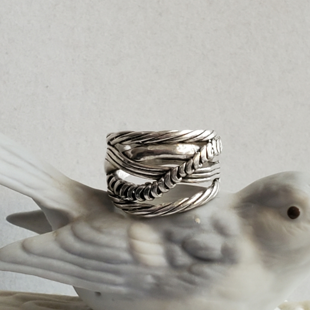 PZ 925 Sterling Texturized Rope Weave Band Ring 6.75 - Picture 3 of 16